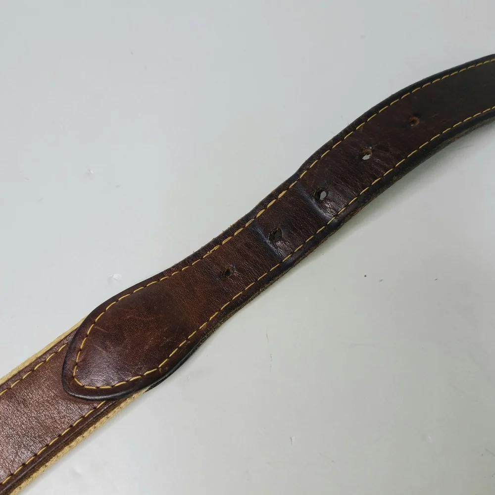 Sailfish Marina Genuine Leather Canvas Brass Buckle Tan Brown Distressed Belt
